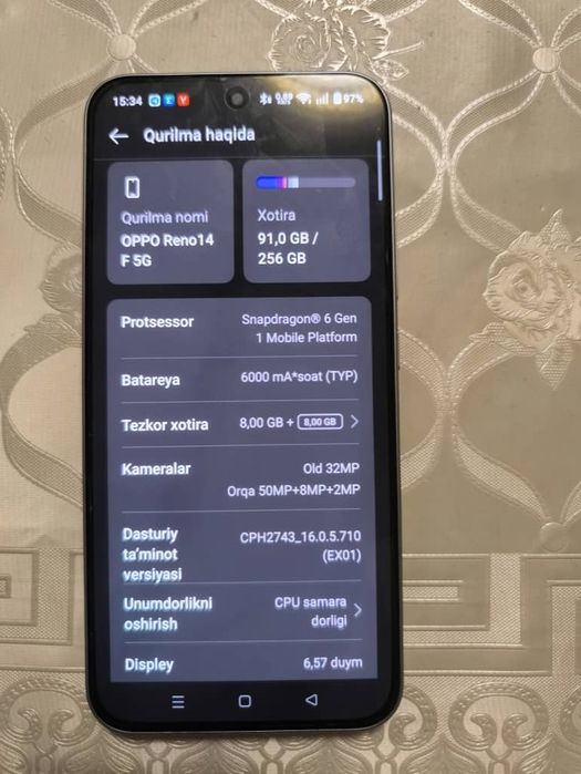 Reno 14F 5g 8/256 holati yaxshi teli aybi yöq oladiganla tel qsin