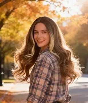 Ефектна кафява 66 см перука с руси предни кичури на път