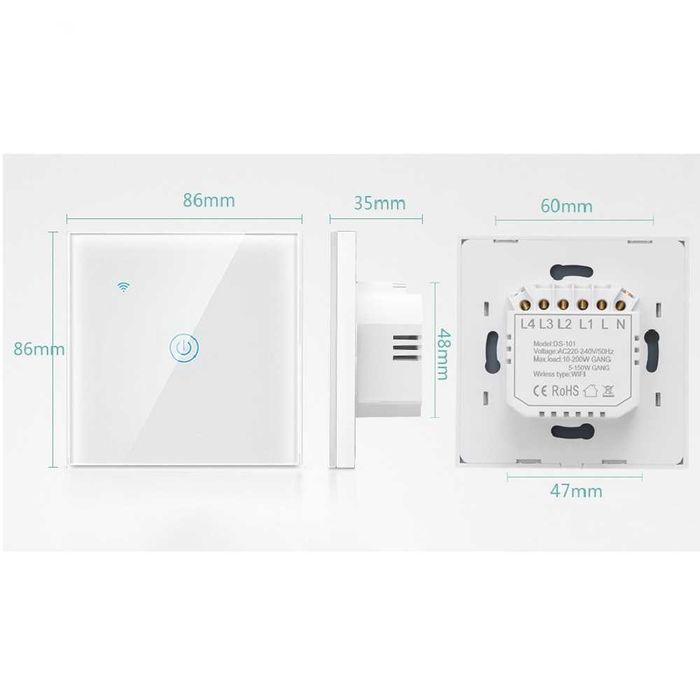 Tuya WiFi сензорен ключ за осветление единичен работи без нула проводн