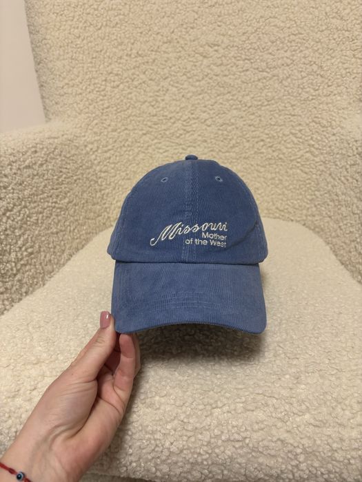 Шапка с козирка син/зелен джинс