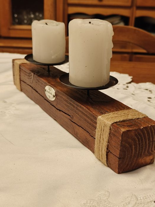 Suport lumânări lemn masiv - handmade rustic