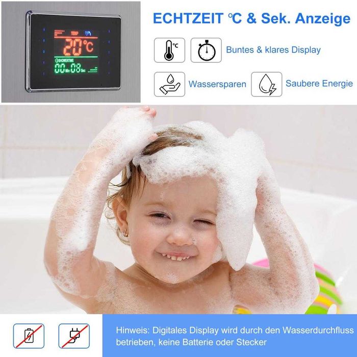 Panou de dus LED fara baterii, 5 in 1, cu afisaj pentru temperatura