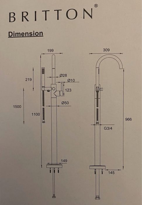 Baterie freestanding Britton Hoxton, monocomanda,auriu