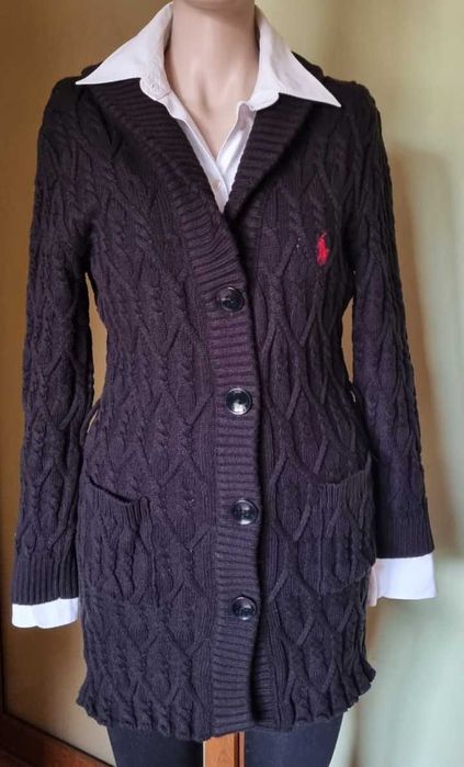 Cardigan lung, negru intens, lana 50%, bumbac 50%, marimea S