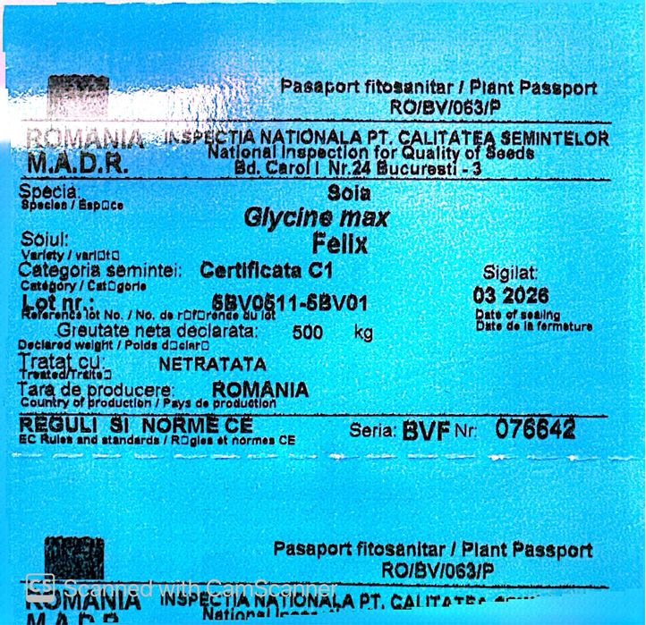 Sămânță certificată soia Felix C1