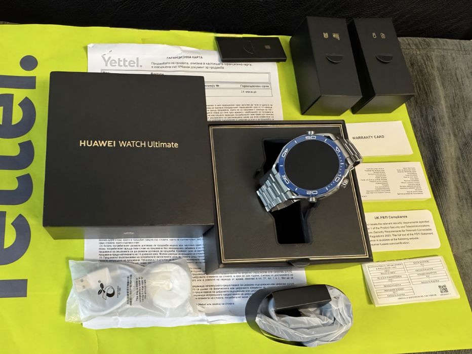 КАТО НОВ 49mm Huawei Watch Ultimate Гаранция Yettel 2027 г. Blue