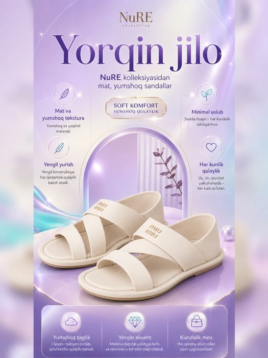 Ayollar uchun yozgi qulay oyoq kiyim