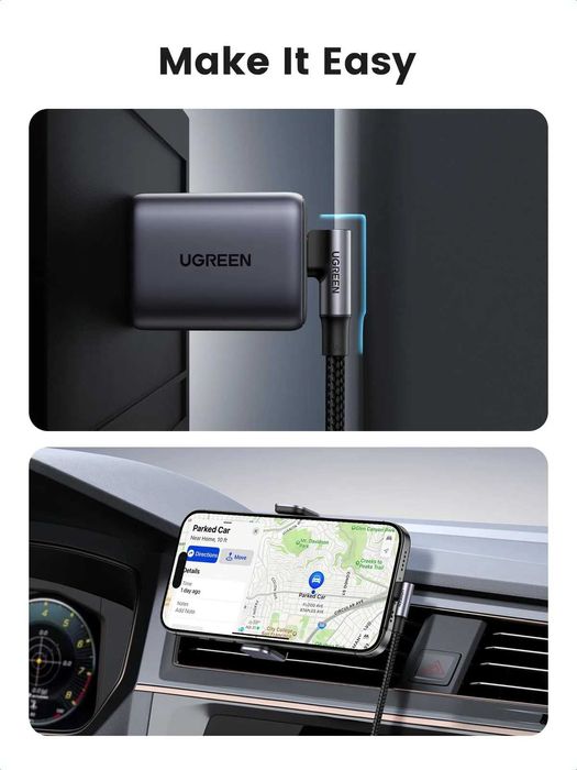 UGREEN Кабел Type-C - Type-C,1м,100W,PD Fast Charging 90 Degree,US334