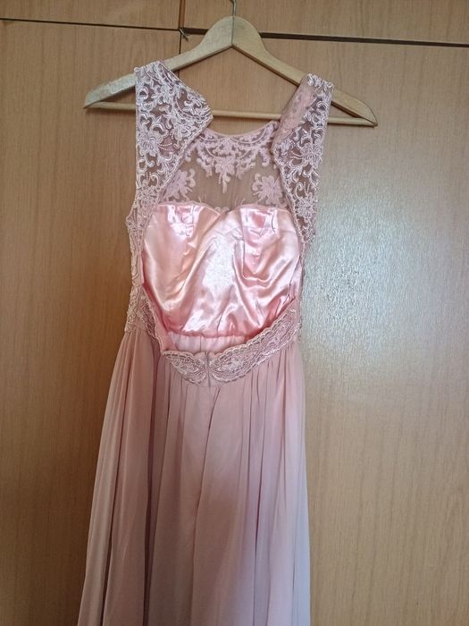 Официална дълга розова рокля