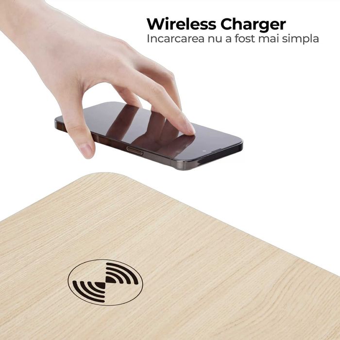Birou Reglabil Electric StableDesk All-In-One, Incarcare Wireless, Sertar Depozitare Integrat, Suport Carlig pentru Genti/Casti, 118x60 cm - Negru Mat