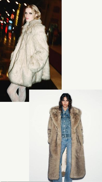 Уникално палто с косъм с подчертани рамене и дълго палто с качулка