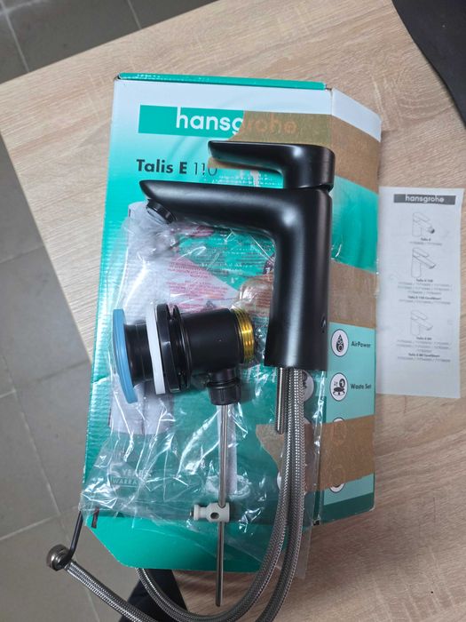 Baterie lavoar Hansgrohe, Talis E 110, fără ventil, negru mat