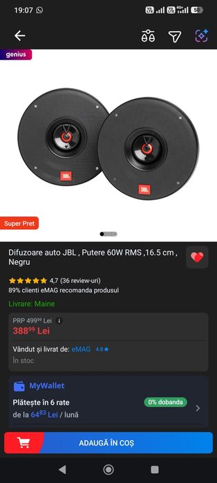 4 x difuzoare auto JBL  16,5 cm boxe