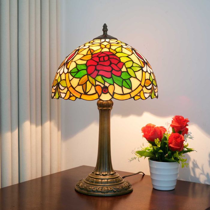 Lampă de masă Tiffany, model Trandafir, 12 inch