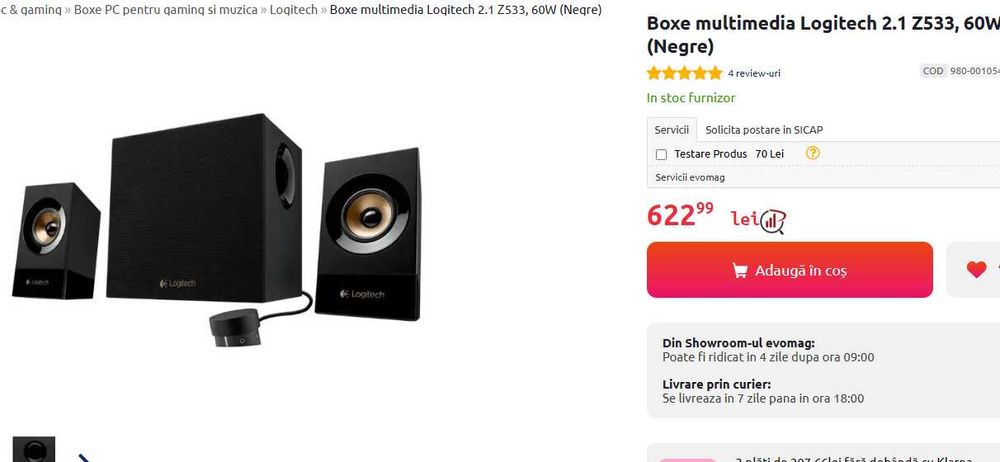 Boxe Logitech 2.1 Z533, Z313 si Z 5500