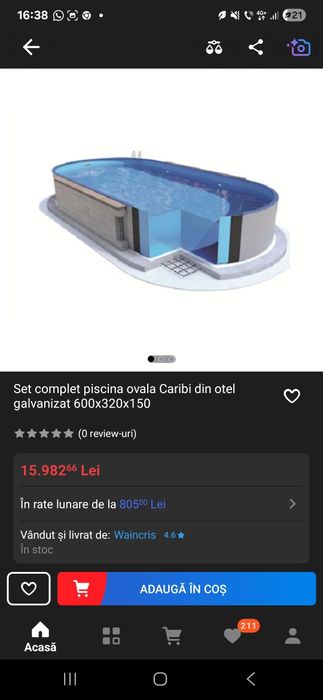Piscina rotunda cu diametrul de 4,5m si adanca de 1,40m