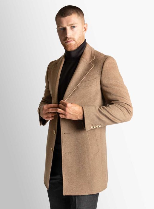 Palton slim de lux 46 S 48 M Eduard Dressler lana extravirgina camel