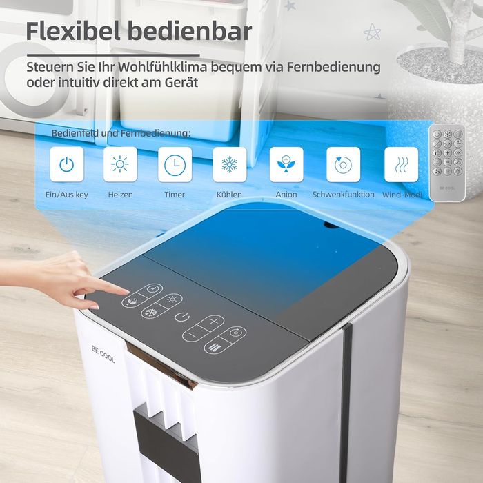Мобилен климатизатор Be Cool 4 в 1 с охлаждане и отопление, 4.5L, 3000W