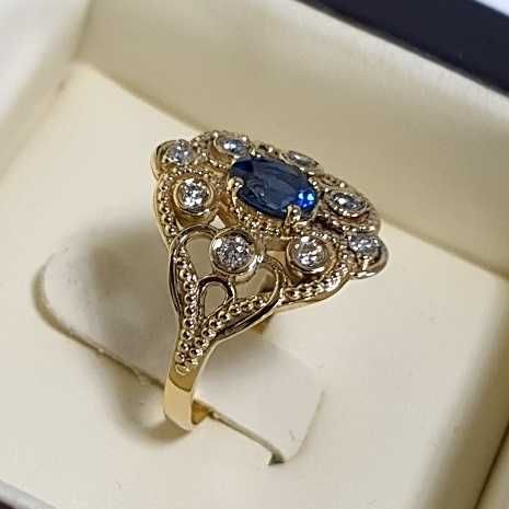 splendid inel aur 14k cu safir si diamante naturale