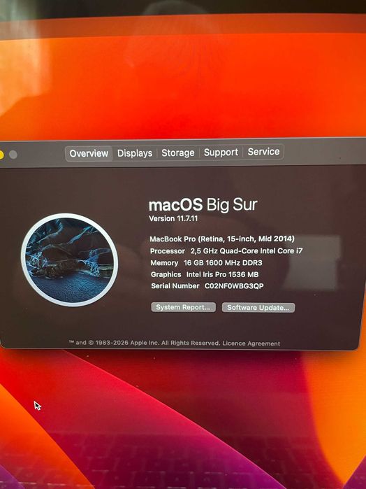 15" Core i7 MacBook Pro A1398 (Late 2014-DG)-i7/16GB RAM/512 GB SSD/2GB VGA