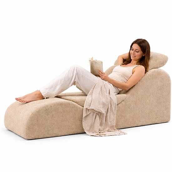 Fotoliu canapea Lounge pentru relaxare din spuma cu memorie 2 perne, design ergonomic 153x46x70 CM crem