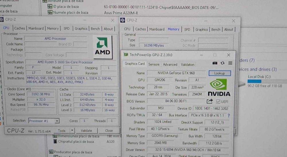 Unitate PC Ryzen 5 1600/GTX 960/16 GB DDR4/SSD+HDD/GTA5/CS GO