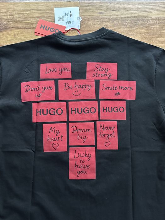 Мъжка,памучна,черна тениска Hugo BOSS с щампа на гърба