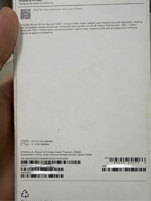 iPhone 16 Pro Max 256 Desert LL/A 1 Sim Turbo sim