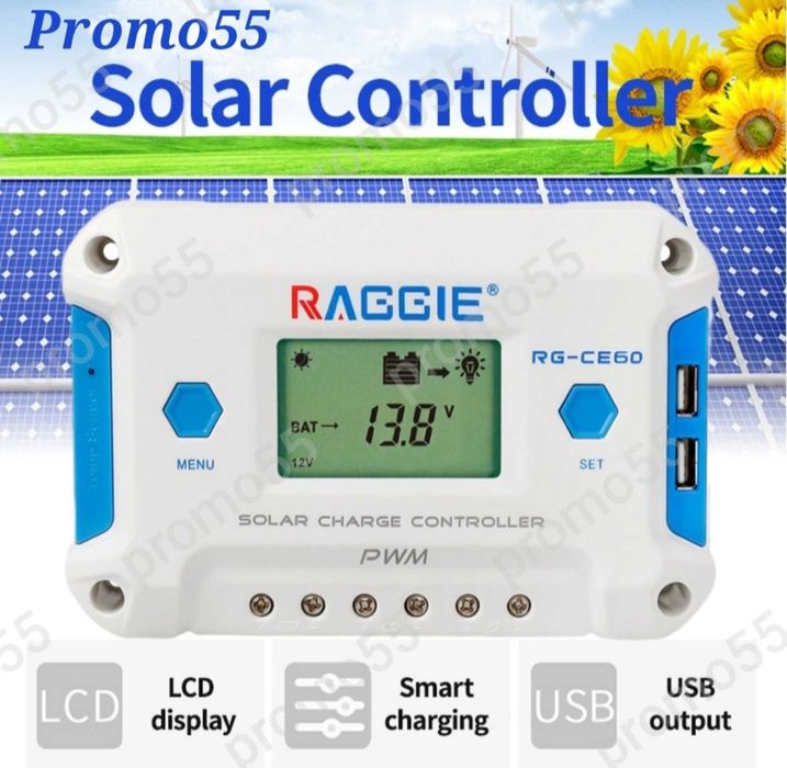 Соларен Контролер 12V/24V PWM 3 USB-2Бр. 20А/30А/60А  за Соларен Панел