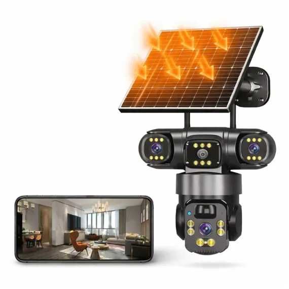 Camera supraveghere panou solar 4K 4G 12MP WIFI cu 4 camere vedere nocturna audio senzor miscare