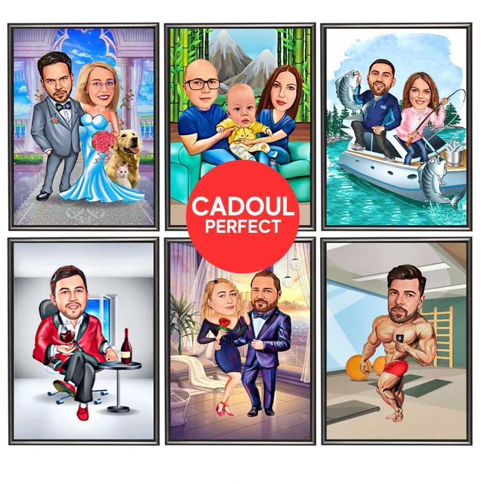 Tablouri Caricaturi Portrete la Comanda Cadou Femei Barbati Cuplu