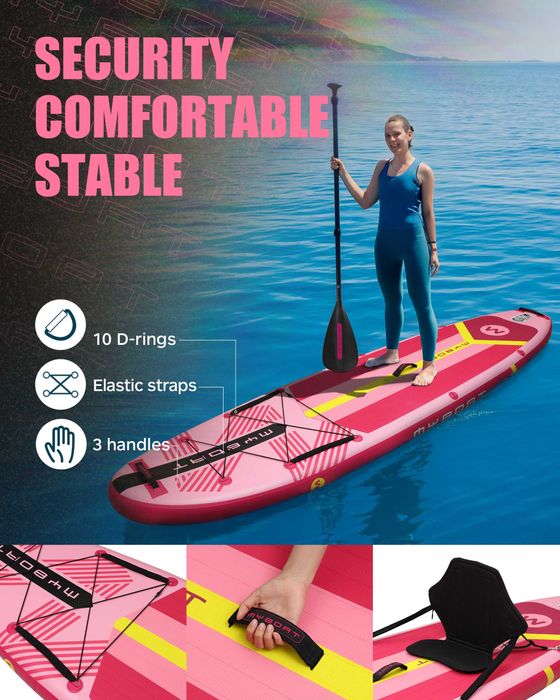 Нов, висок клас, 335 СМ широк надуваем падъл борд SUP MYBOAT MY12 (MYBOAT MY12) в розов с жълт акцент дизайн.