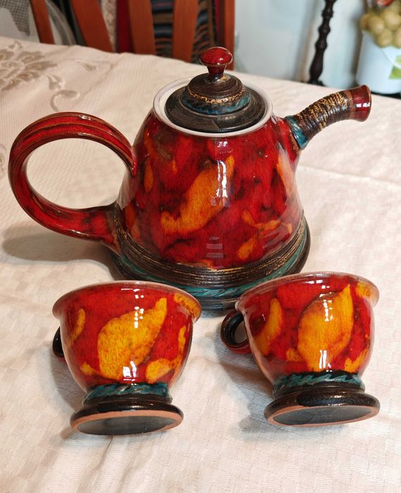 Разкошен Рядък Ръчна Изработка Чай/Кафе Сервиз hand made DANKO 1990те