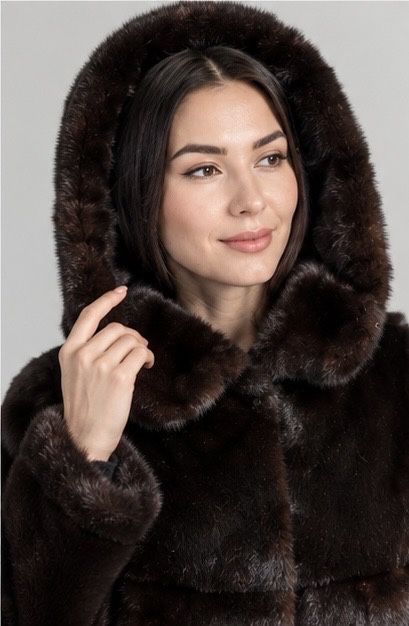 Полушубок! Норковая натуральная с капюшоном, женская, размер 48