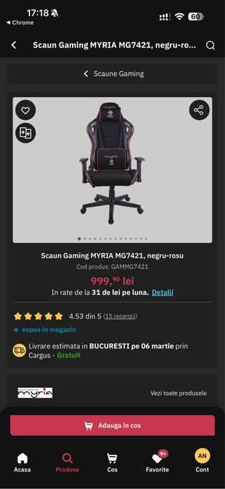 Vand scaun Gaming Myria