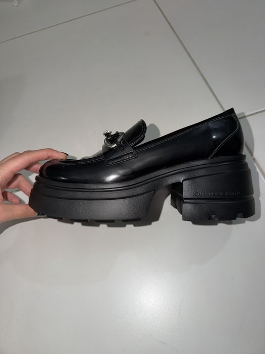 Metallic Accent Chunky Platform Loafers. Charles & Keith
