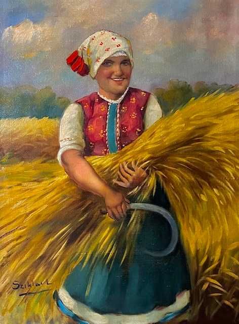 Tablou vechi, realizat in ulei pe panza. 80x60 cm+rama. Semnat.