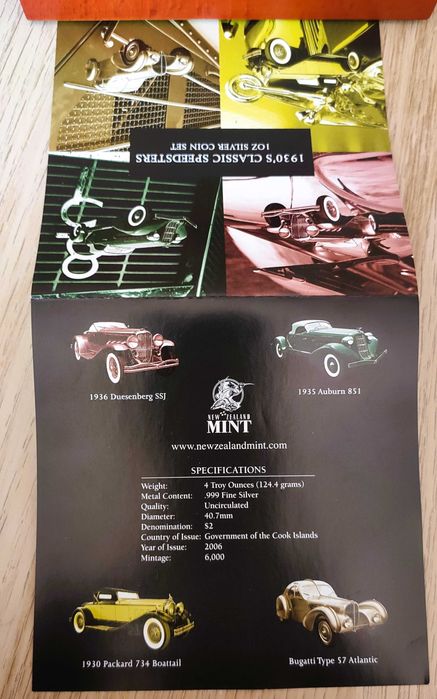 Продавам комплект 4 сребърни монети по 1 унция 1930 Classic Speedsters