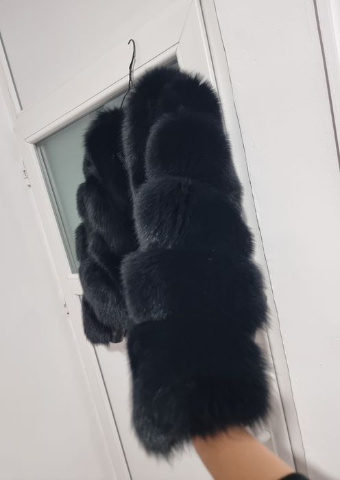 Black natural fur fox coat M/L haina blana naturala vulpe