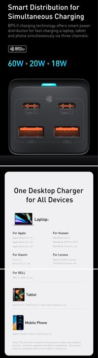 Baseus 100W GaN³ Pro 2U+2C Charger Desktop Laptop Fast Charger 4 in 1