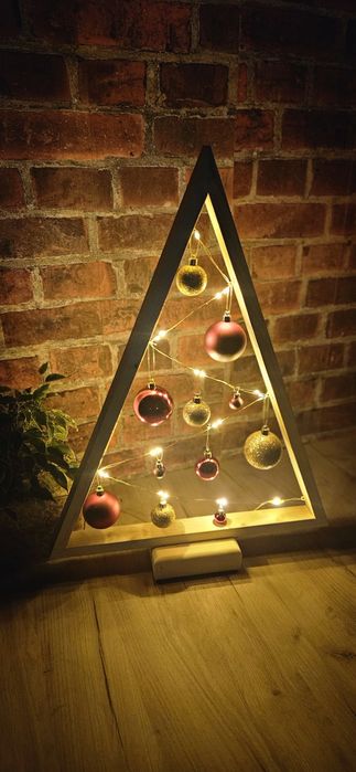 Дървени коледни елхи с лампички ръчна изработка