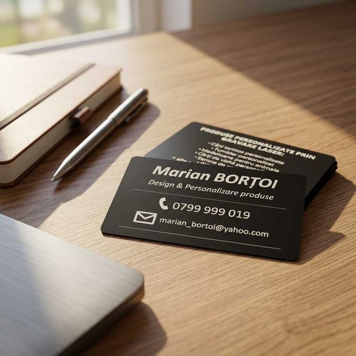 Carte de vizită metalică premium – gravură laser, 10 Buc/Set