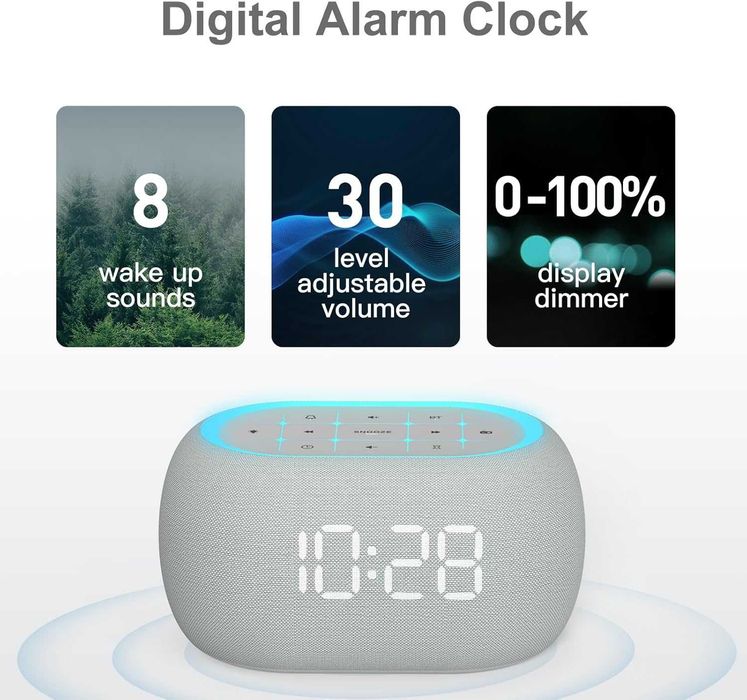 Дигитален часовник, радио, Bluetooth колонка и нощна лампа в едно