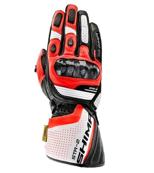 Кожени мото ръкавици SHIMA STR 2.0 FLUO/RED,протектори и вентилация