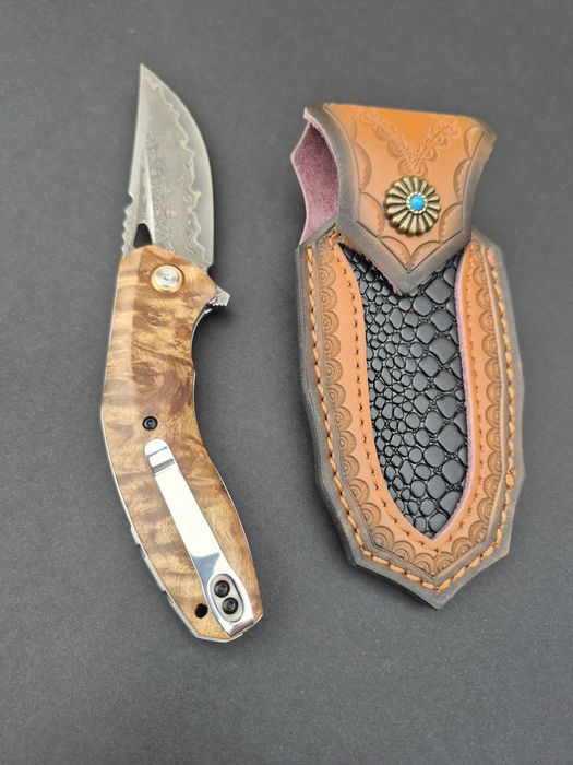 Сгъваем джобен нож,дамаска стомана,съчмен лагер,Flipper Outdoor,SD15