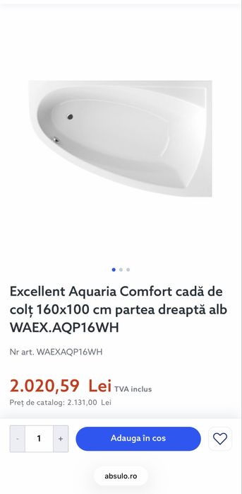 Vană/cadă de colț, marca Excellent,160x100, albă