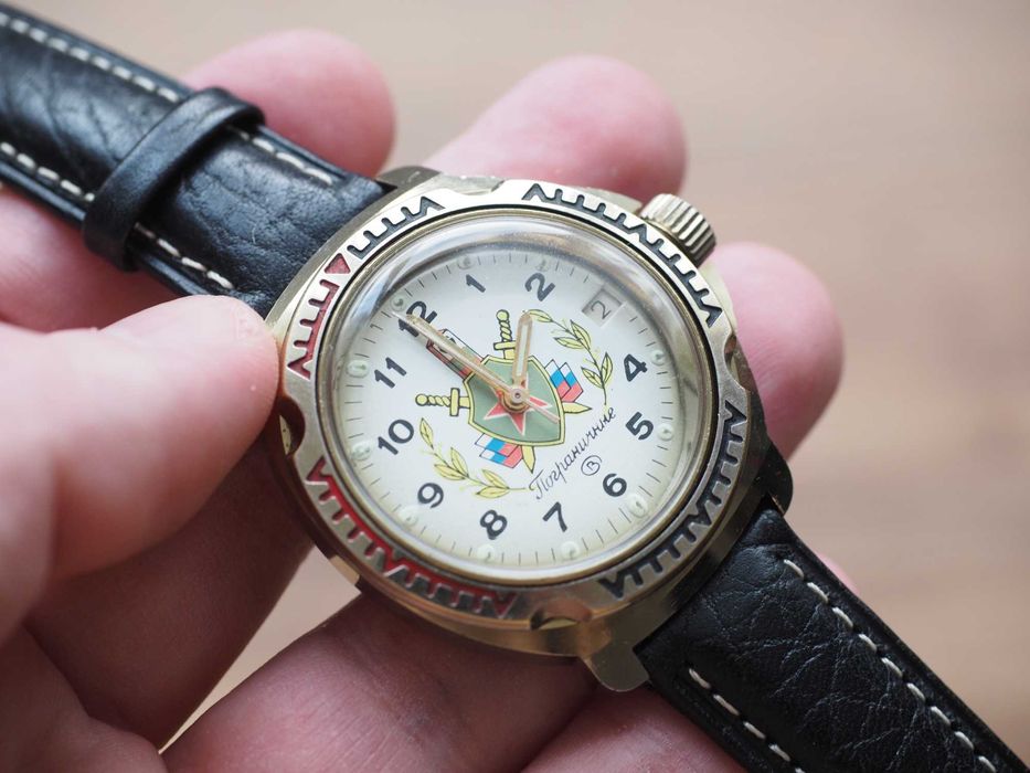 Ceas mecanic Vostok Komandirskie Grăniceri, curea scumpă, cutie, URSS