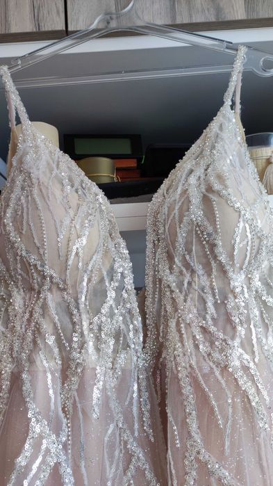 Дизайнерска официална рокля + сватбен букет и кошница