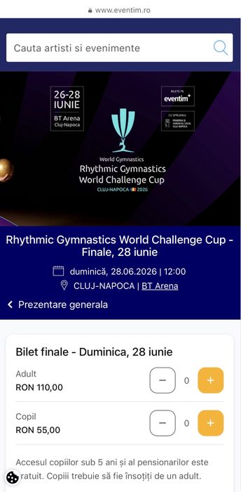 Vand 2 bilete pentru finala cupei mondiale de gimnastica ritmica