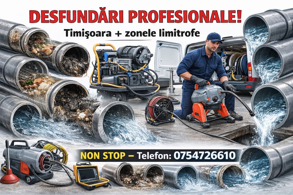 Servicii profesionale de desfundat tevi si canalizare-Timisoara